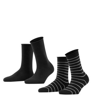 Calzini Donna Falke Happy Stripe 2-Pack Socks Nere | PAOB96457