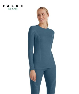 Camicia A Maniche Lunghe Donna Falke Long sleeve shirt Wool-Tech Blu | EFQT25468