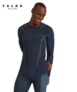 Long Sleeve T-Shirts Uomo Falke Long sleeve shirt Wool-Tech Blu | PELS89046