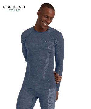 Long Sleeve T-Shirts Uomo Falke Long sleeve shirt Wool-Tech Blu | IVQE32160