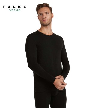 Long Sleeve T-Shirts Uomo Falke Long sleeve shirt Round-neck Daily ClimaWool Nere | UFLZ38726