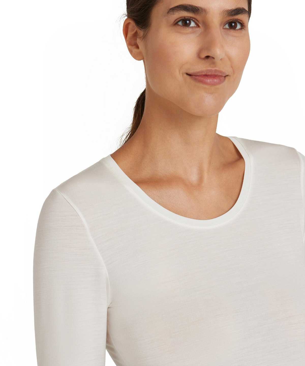 Camicie Donna Falke Long sleeve shirt Round-neck Daily ClimaWool Bianche | BFOL32786