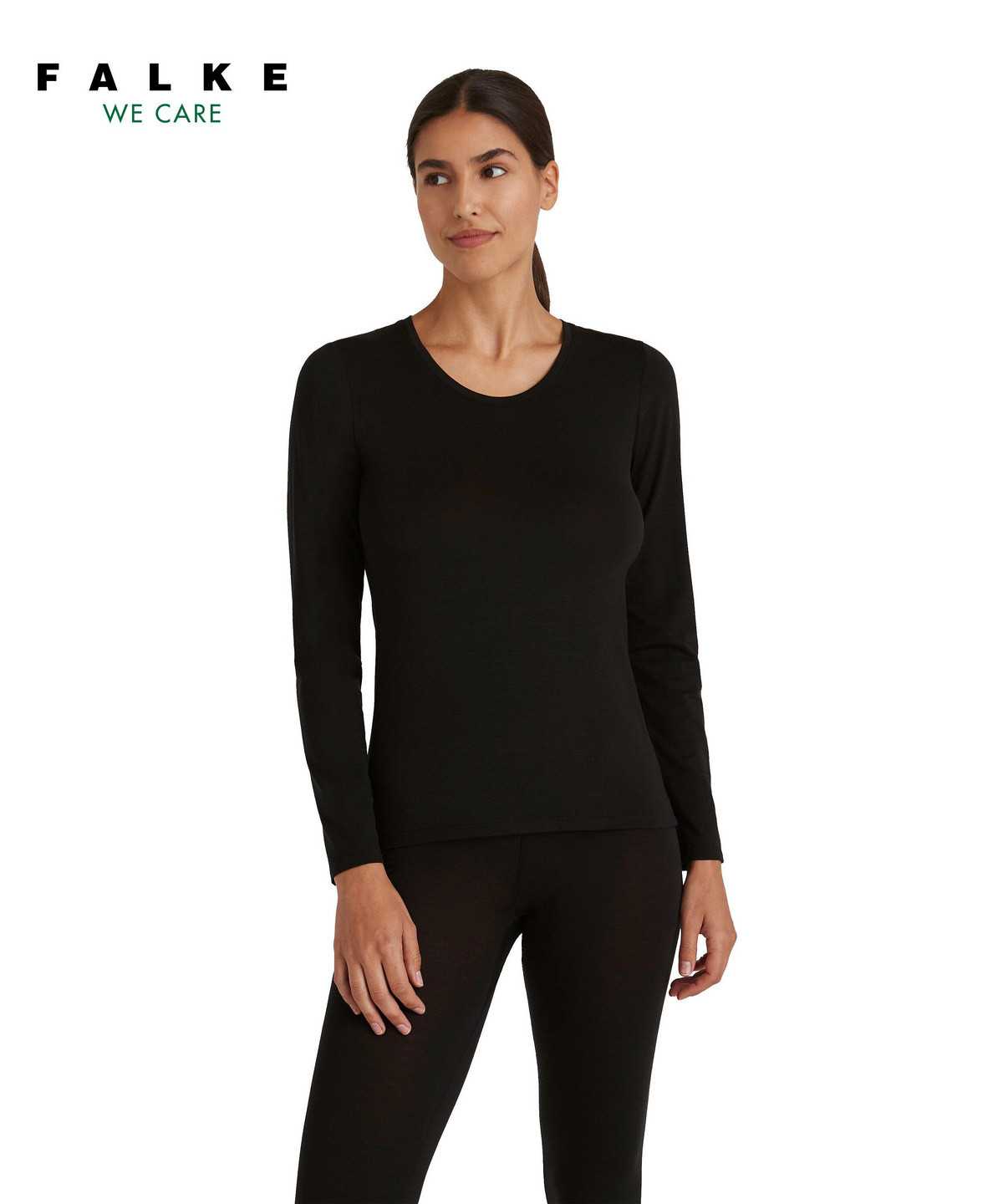 Camicie Donna Falke Long sleeve shirt Round-neck Daily ClimaWool Nere | KESL61892