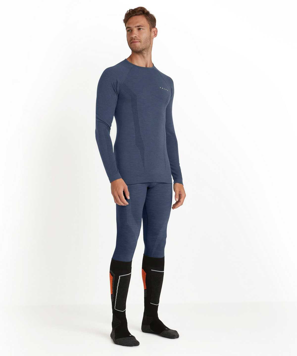 Long Sleeve T-Shirts Uomo Falke Long sleeve shirt Wool-Tech Blu | IVQE32160